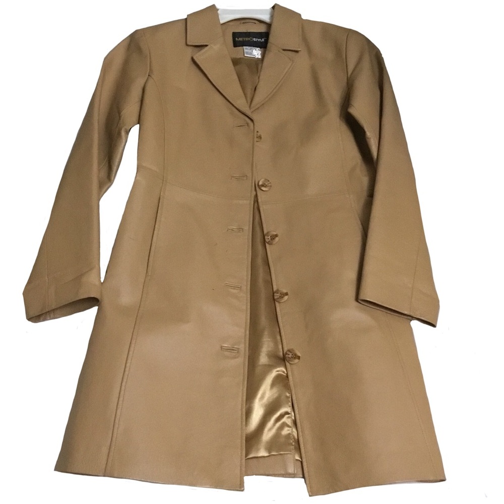 METRO STYLE Vintage 3/4 Length Tan Leather Trench Coat